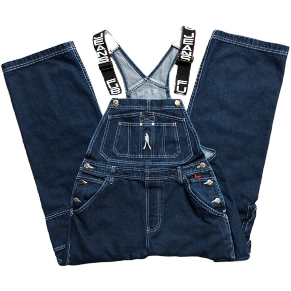 VTG Fubu Jeans Overalls Womens M Denim Cargo Bib Suspender Wide Leg Baggy 90s - Picture 1 of 14